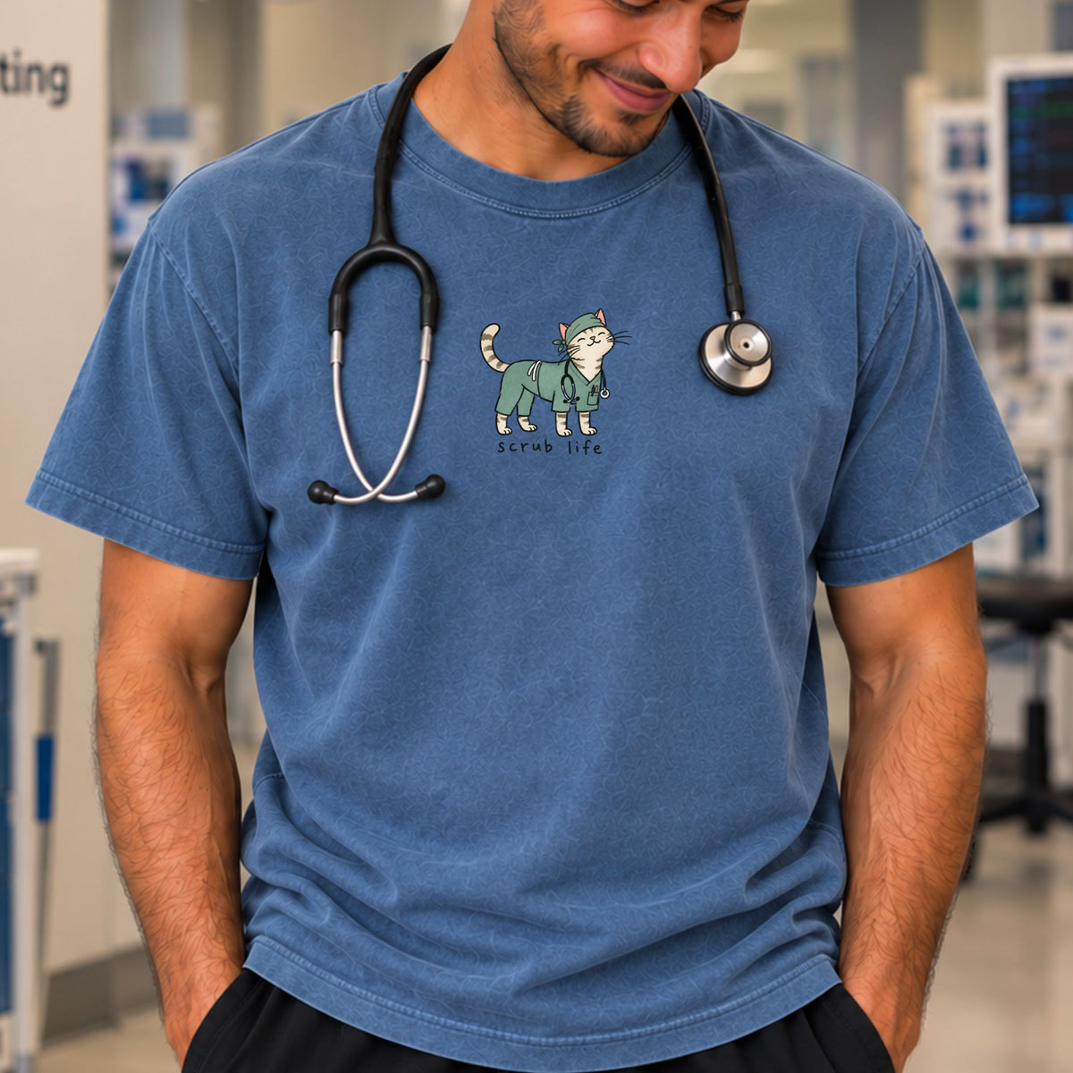 Scrub Life™ Cat Tee Denim